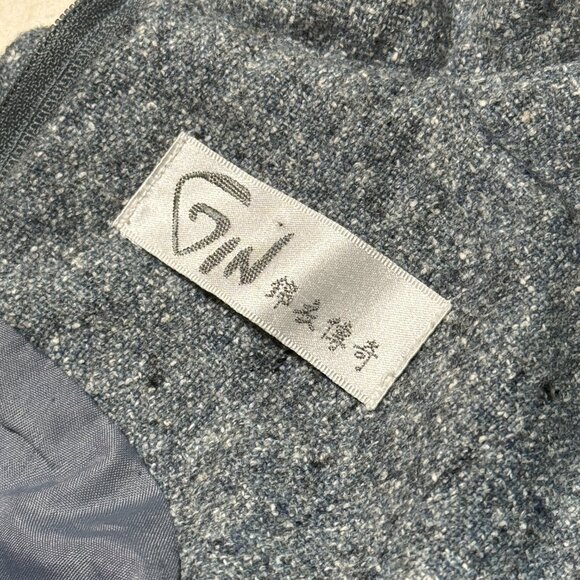 Grey Wool Midi Dress w/ White Lace-up Front Detail & a Back Slit Below the Knee - Picture 11 of 16